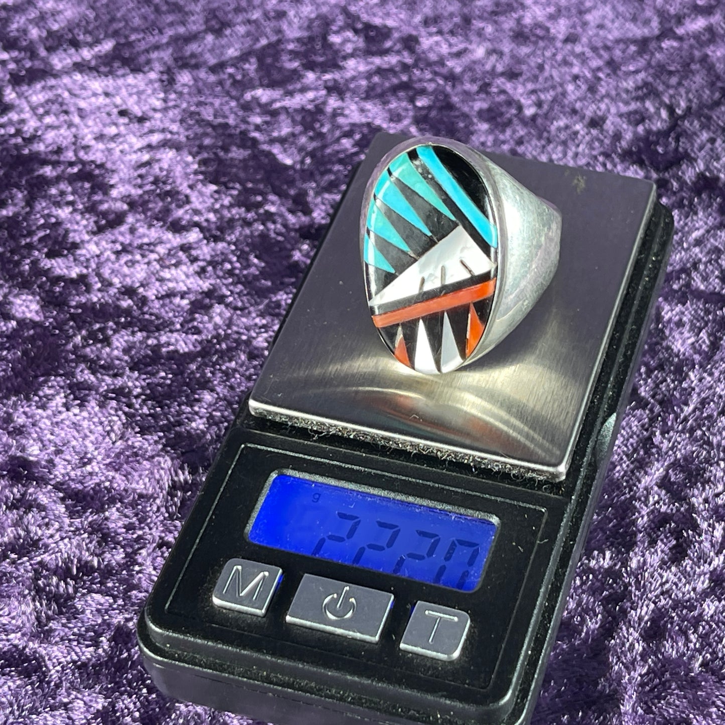 Vintage Native American Zuni Sterling Silver Ring 925 Larry Leslie & Gladys Multi stone Size Y / 12