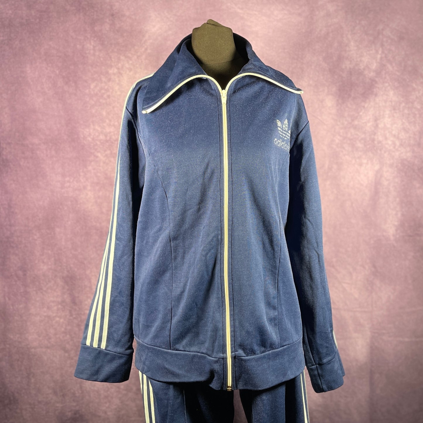 Vintage 1970s Adidas Full Tracksuit Navy Blue Jacket Trousers