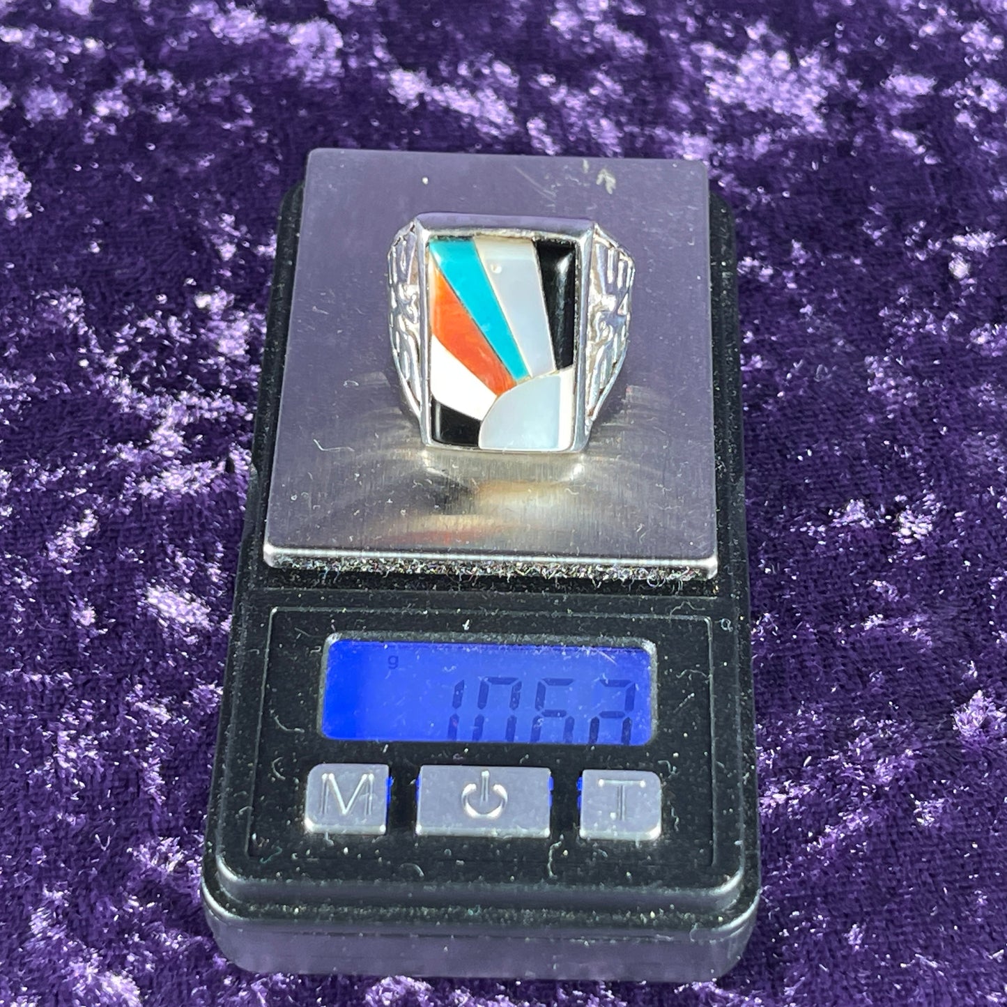 Vintage Fred Harvey Era Rising Sun Zuni Thunderbird & Kachina Navajo 925 Silver Size T.5 / 9.75