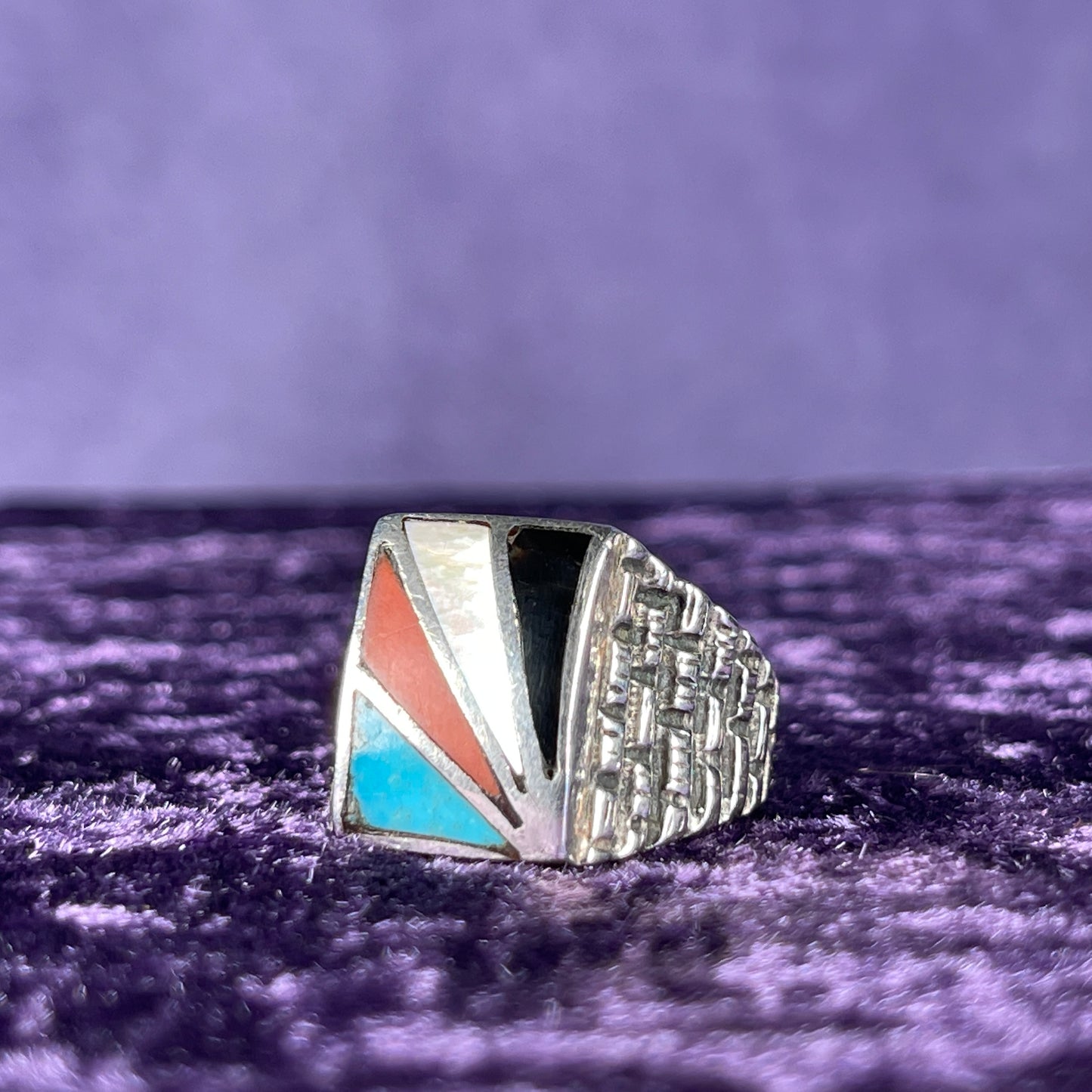 Vintage Fred Harvey Era Rising Sun Zuni Cobble Navajo 925 Silver Size Z / 12.5