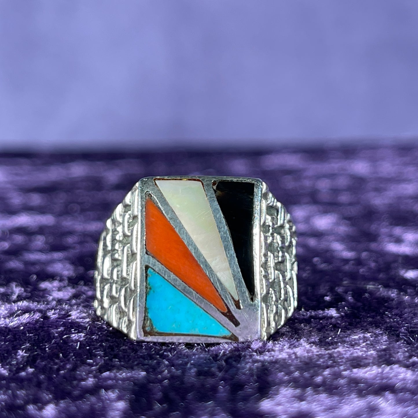 Vintage Fred Harvey Era Rising Sun Zuni Cobble Navajo 925 Silver Size Z / 12.5