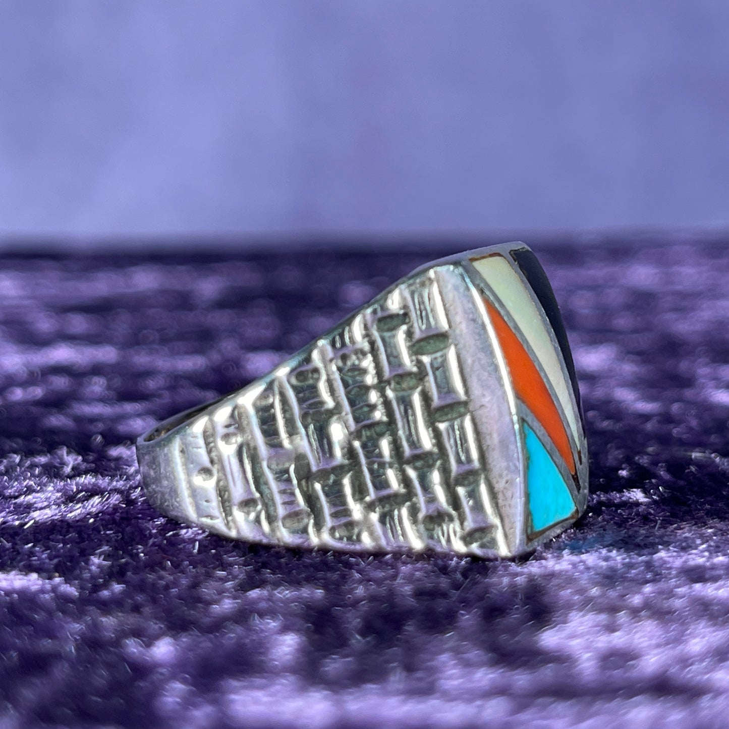 Vintage Fred Harvey Era Rising Sun Zuni Cobble Navajo 925 Silver Size Z / 12.5