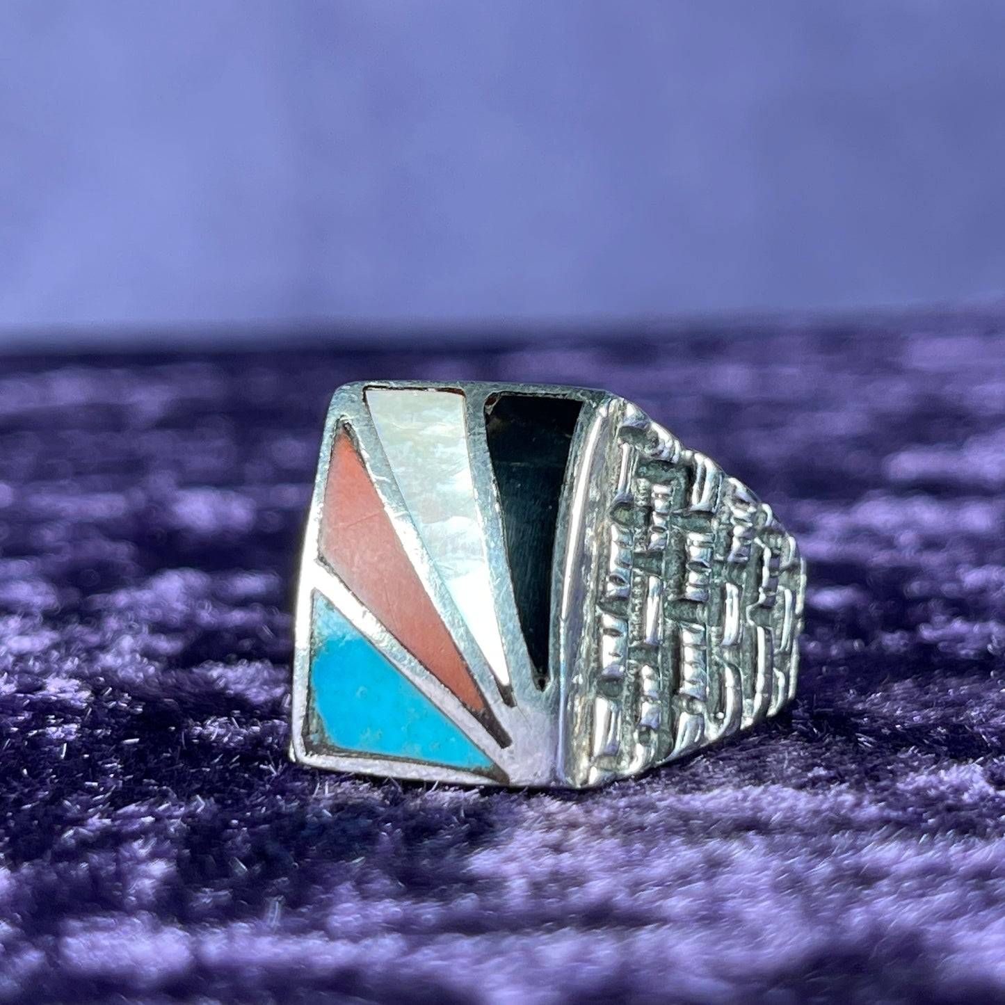 Vintage Fred Harvey Era Rising Sun Zuni Cobble Navajo 925 Silver Size Z / 12.5