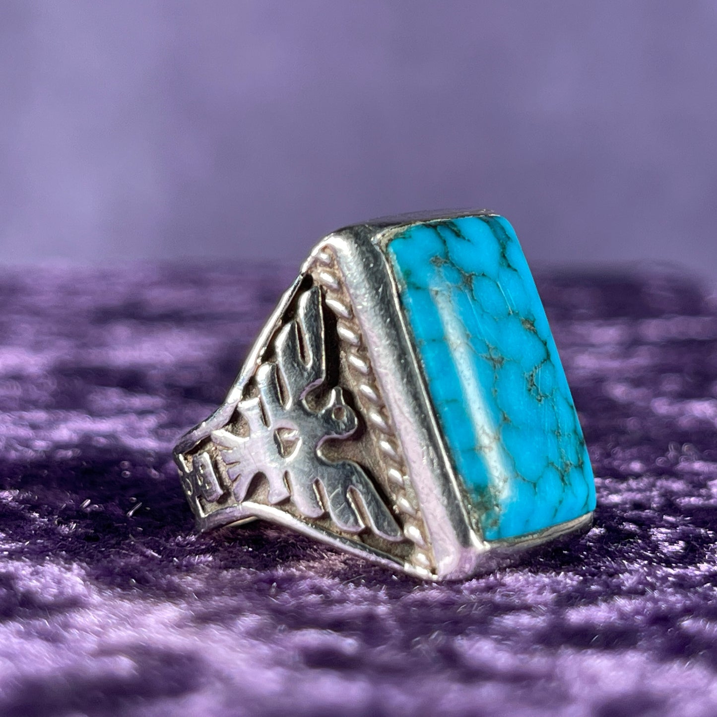 Vintage Fred Harvey Era Spider Turquoise Thunderbird & Kachina Navajo 925