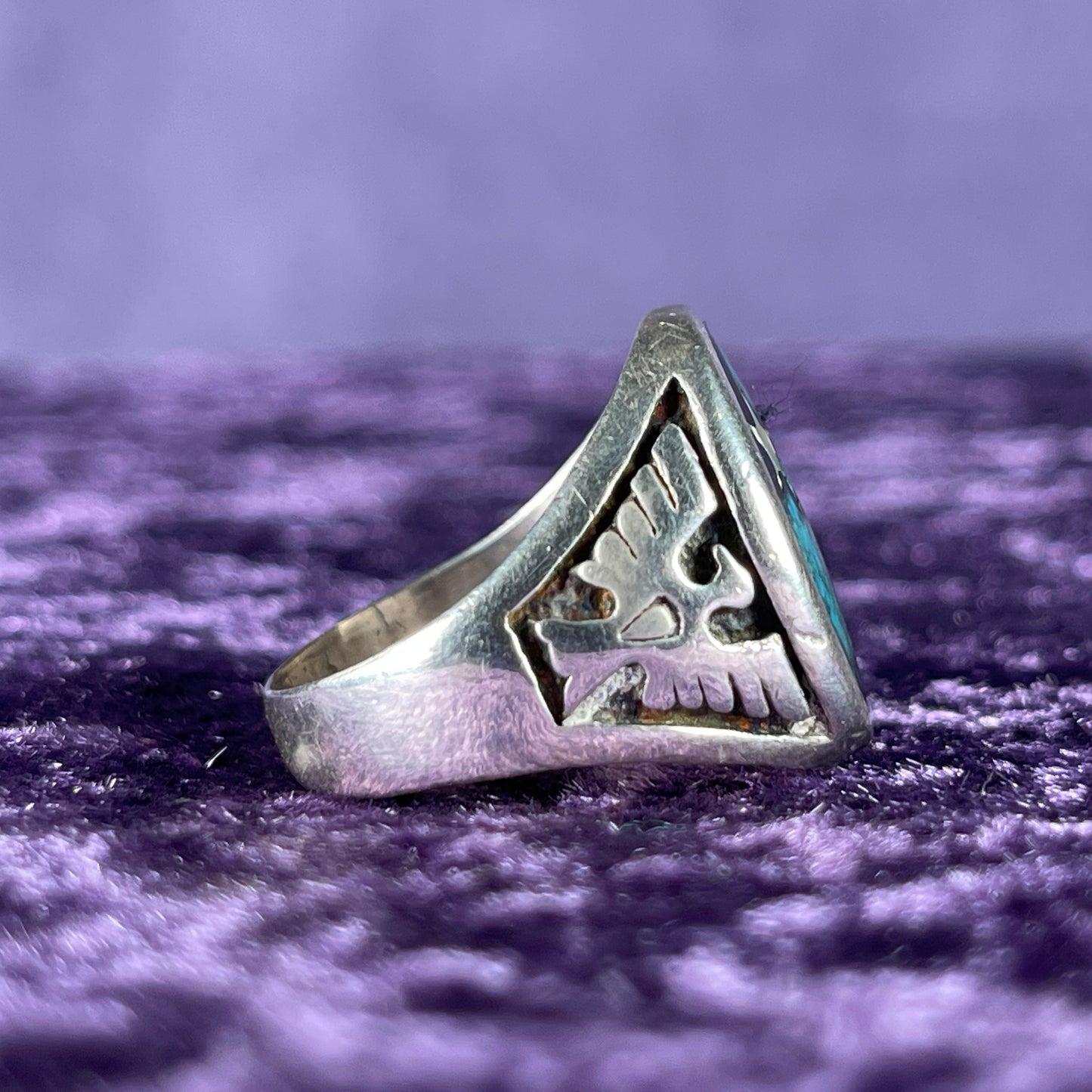 Vintage Thunderbird Lightning Star Turquoise Navajo 925 Silver Size W / 11