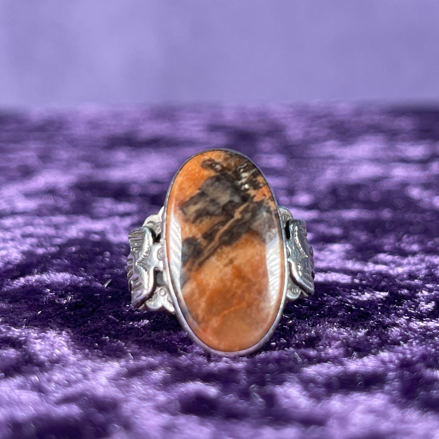 Vintage Navajo Old Pawn Fred Harvey Sterling Silver Petrified Wood