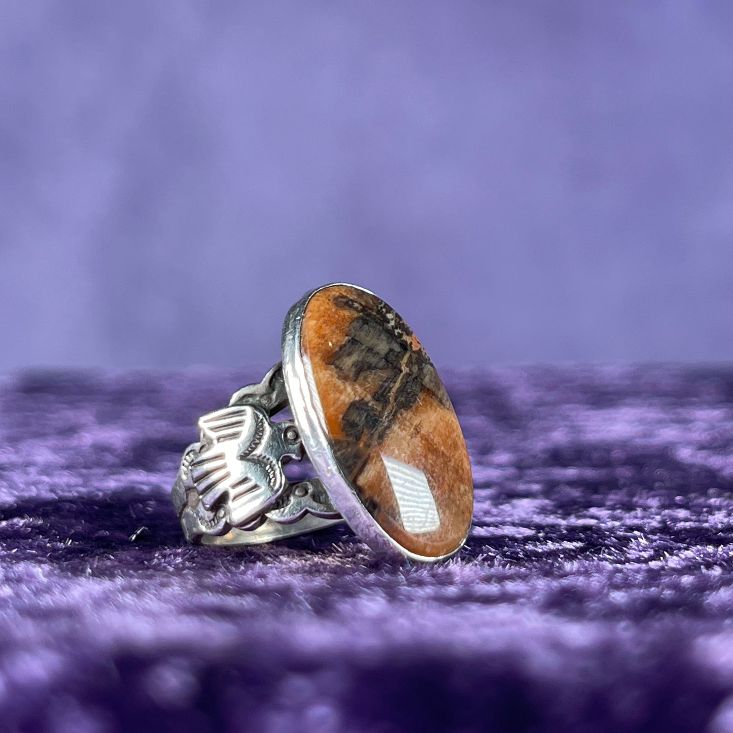 Vintage Navajo Old Pawn Fred Harvey Sterling Silver Petrified Wood