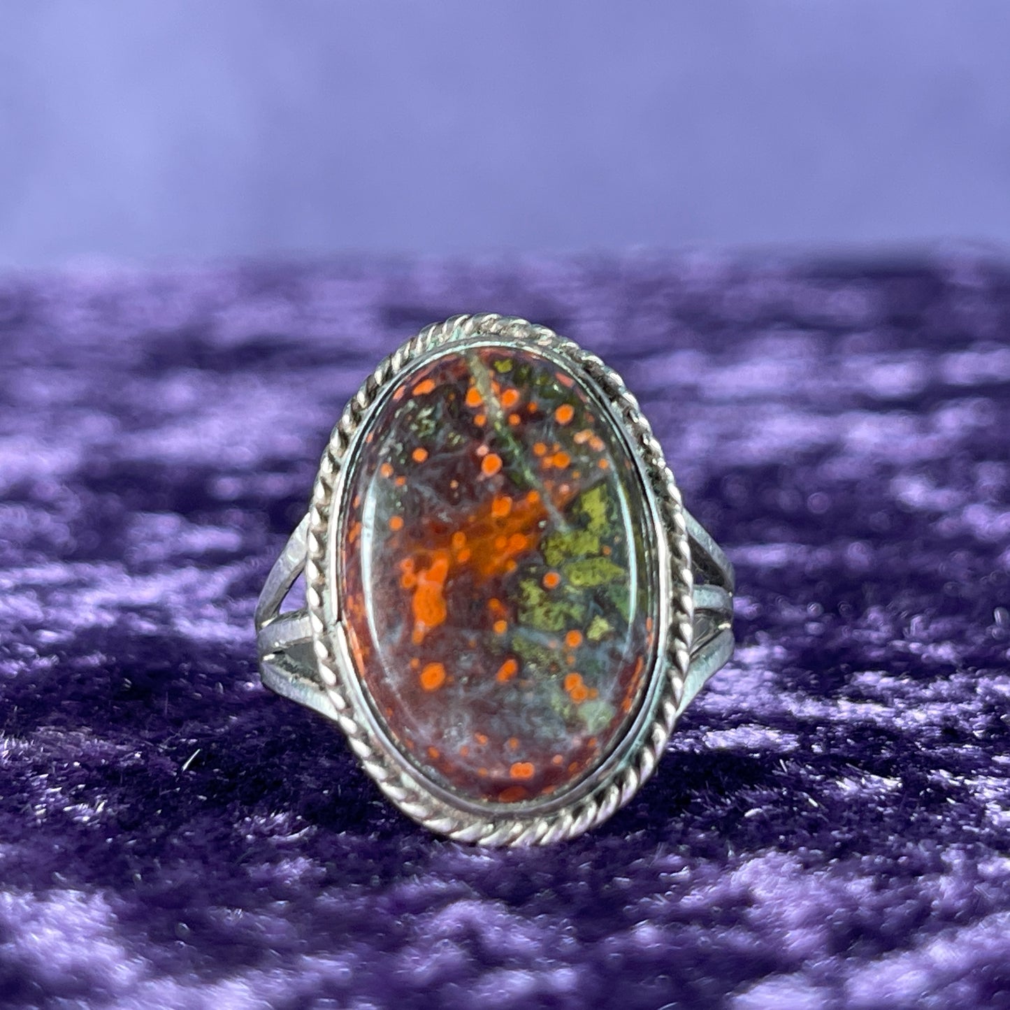  Vintage Navajo Old Pawn Fred Harvey Sterling Silver Petrified Wood Size V / 10.5