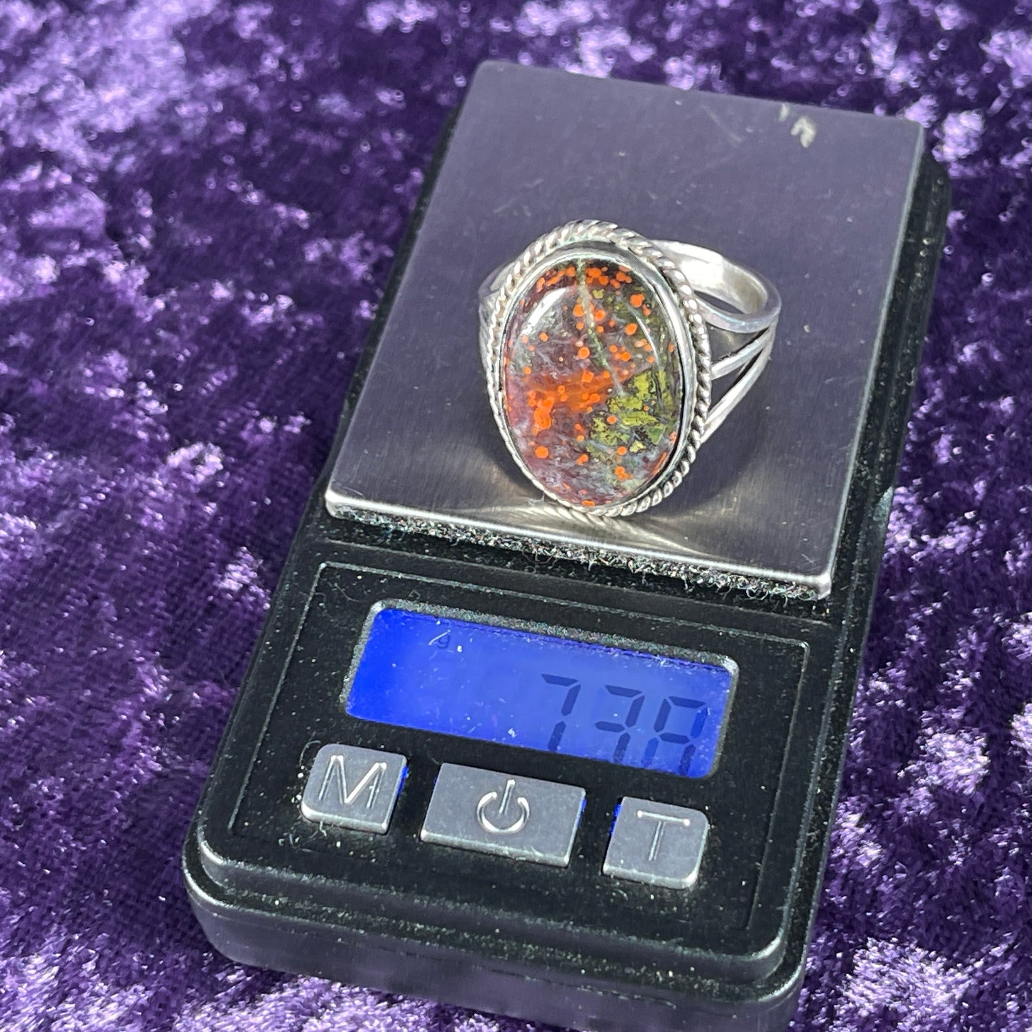 Vintage Navajo Old Pawn Fred Harvey Sterling Silver Petrified Wood Size V / 10.5