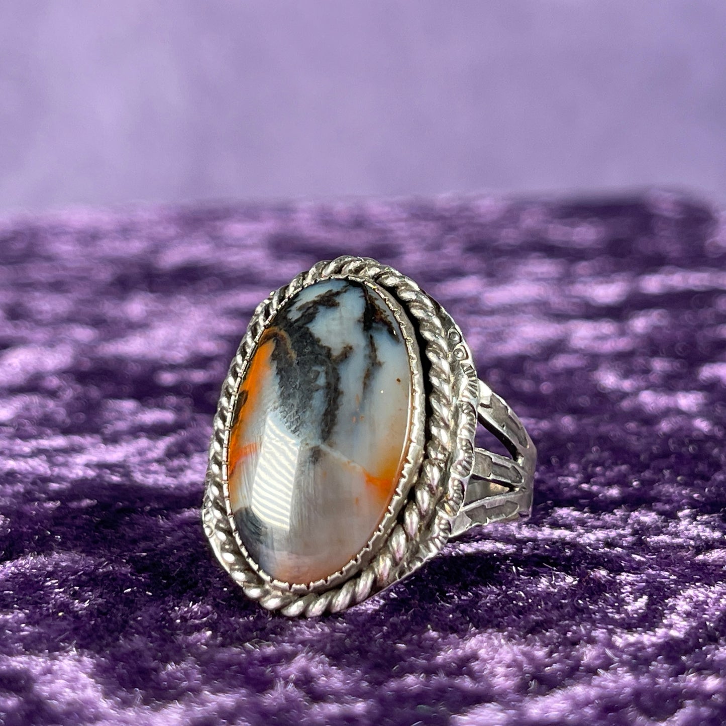 Vintage Navajo Old Pawn Fred Harvey Era Sterling Silver Agate Size Z + 1 / 13 