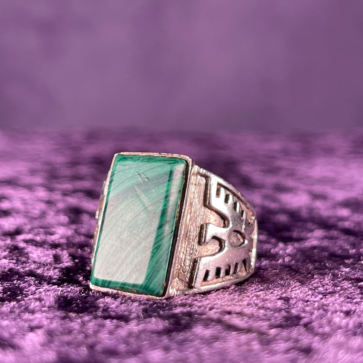 Vintage Native American Malachite Navajo Thunderbird Navajo 925 Silver Size T / 9.5
