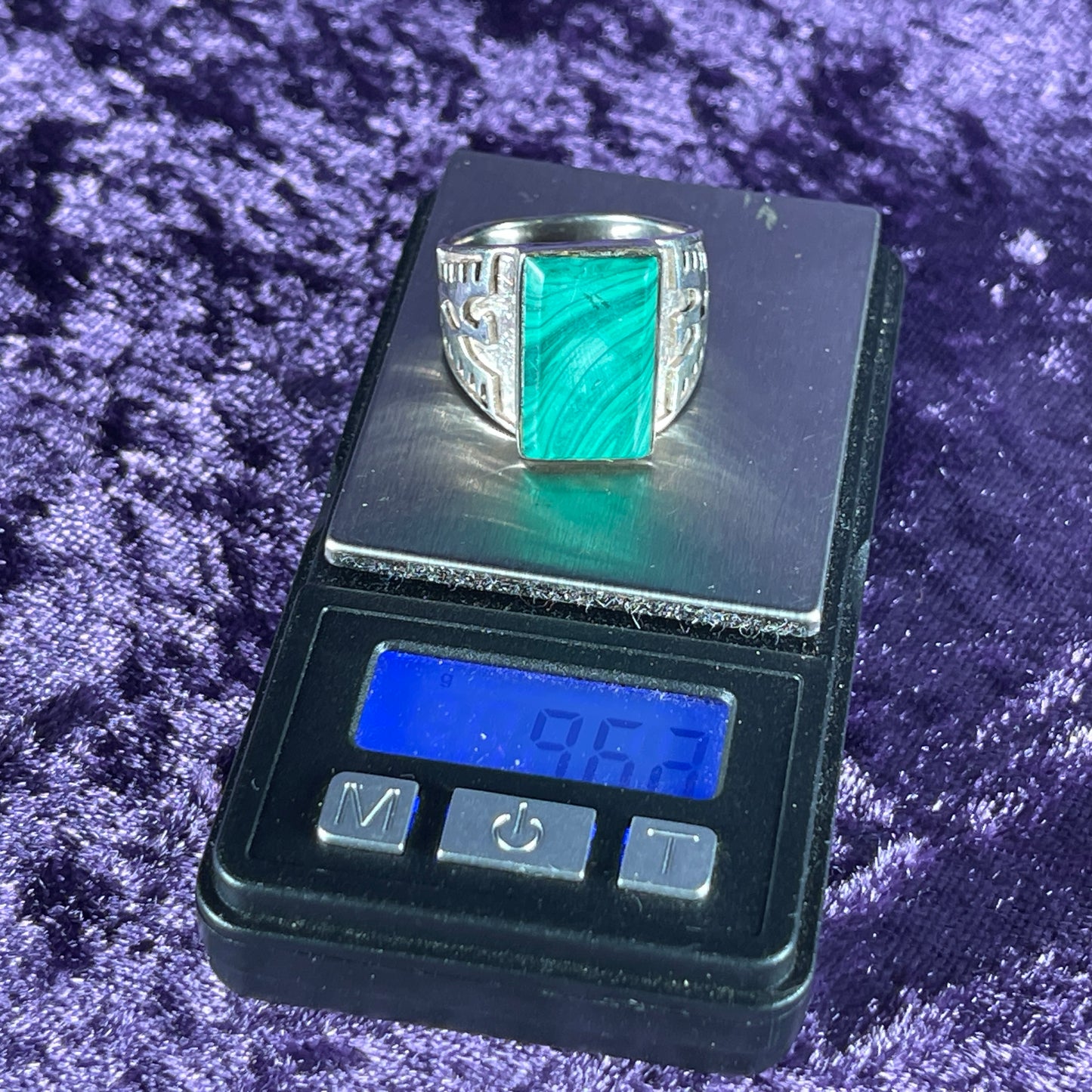 Vintage Native American Malachite Navajo Thunderbird Navajo 925 Silver Size T / 9.5