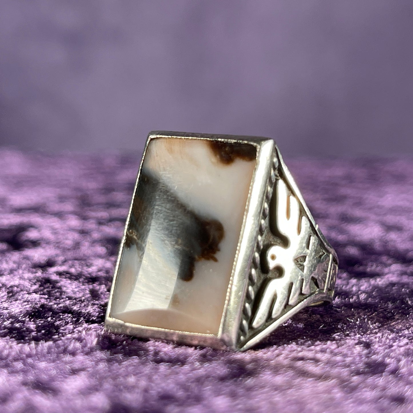 Vintage Agate Thunderbird & Kachina Navajo 925 Silver Size X.5 / 11.75 