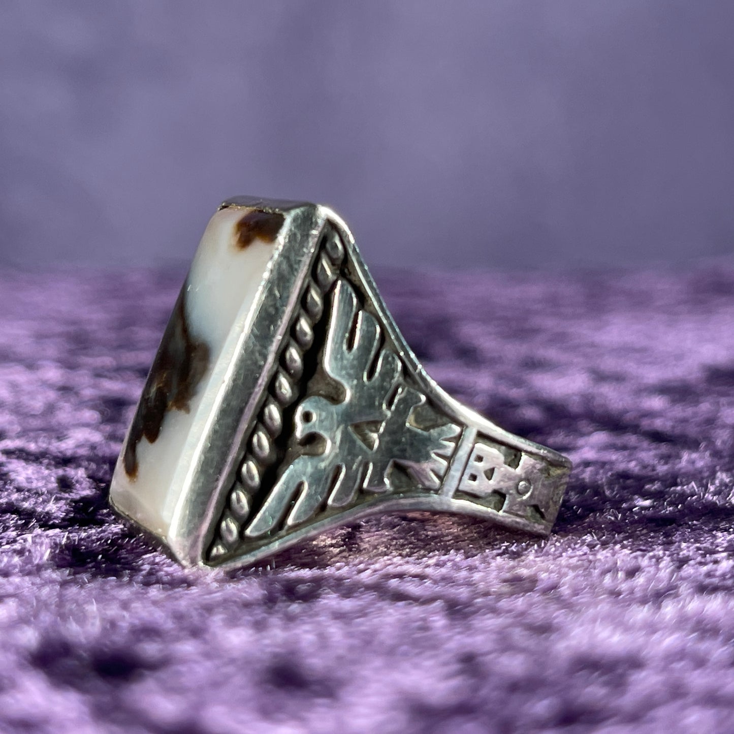 Vintage Agate Thunderbird & Kachina Navajo 925 Silver Size X.5 / 11.75 