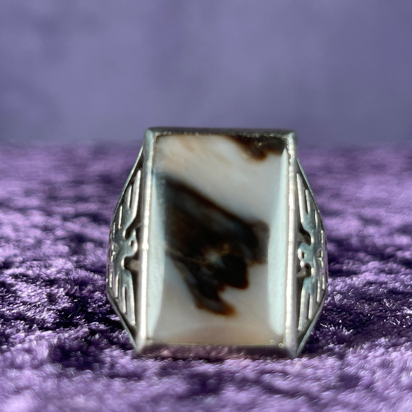 Vintage Agate Thunderbird & Kachina Navajo 925 Silver Size X.5 / 11.75 
