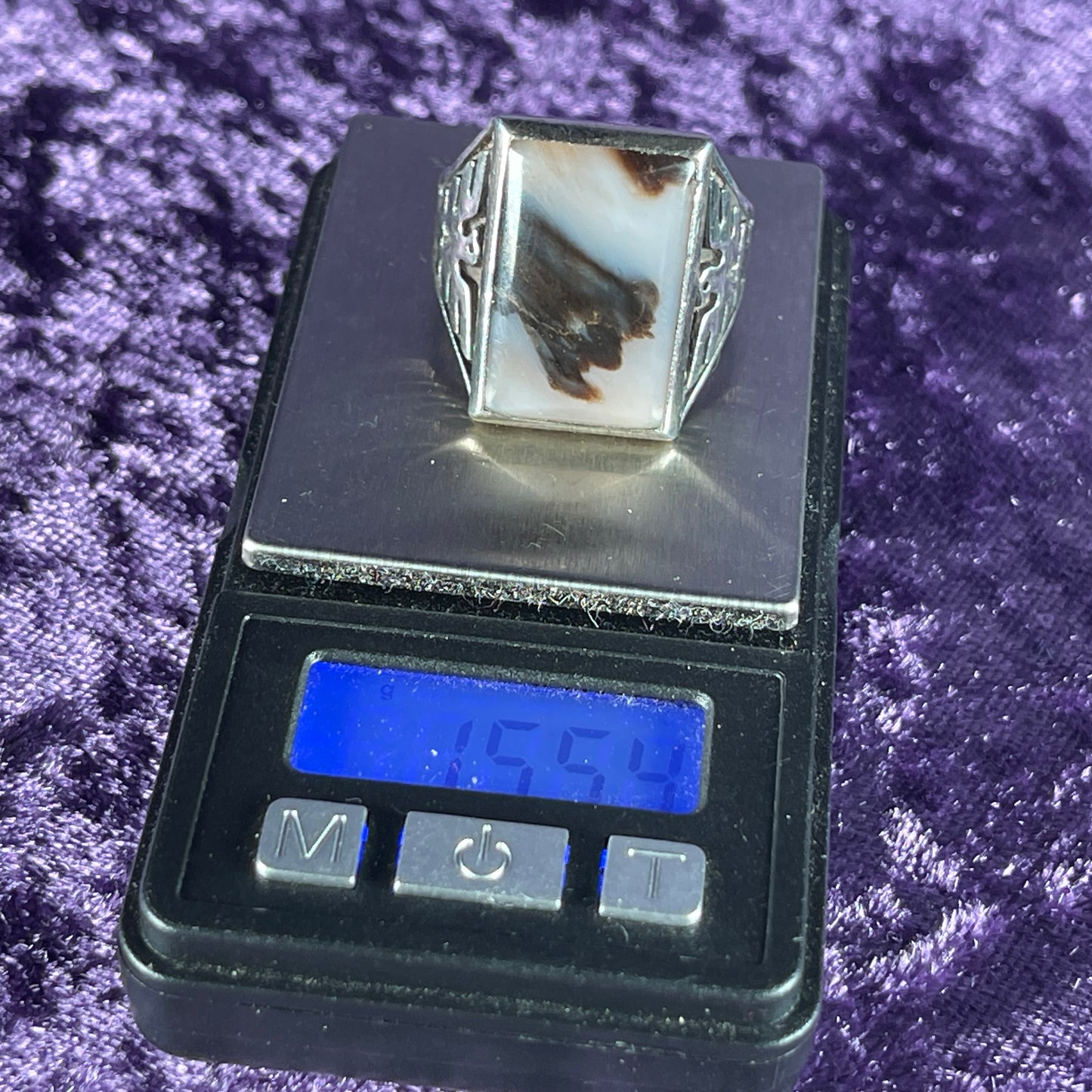 Vintage Agate Thunderbird & Kachina Navajo 925 Silver Size X.5 / 11.75 