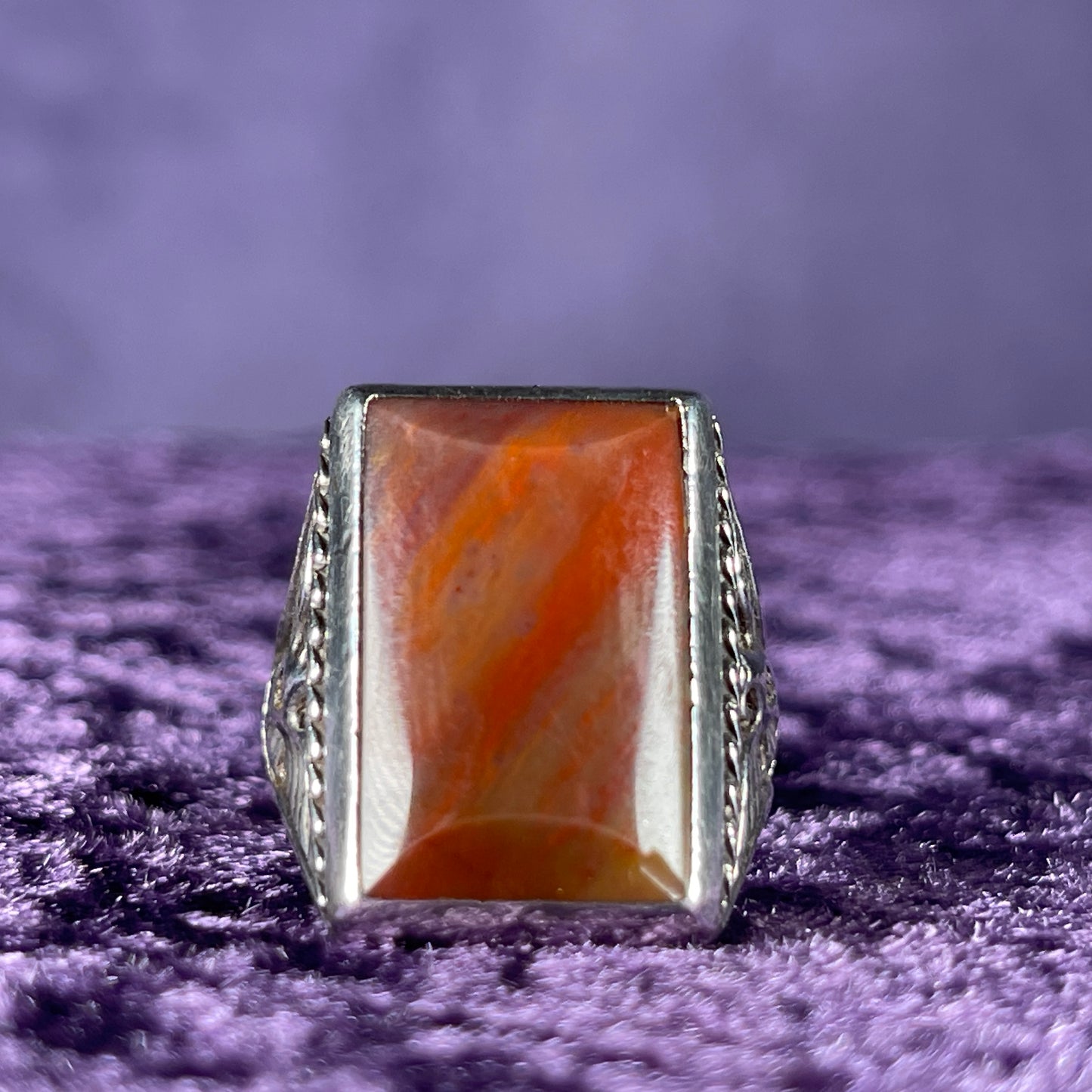 Vintage Native American Petrified Wood Thunderbird & Kachina Navajo 925 Silver Size S.5 / 9.5