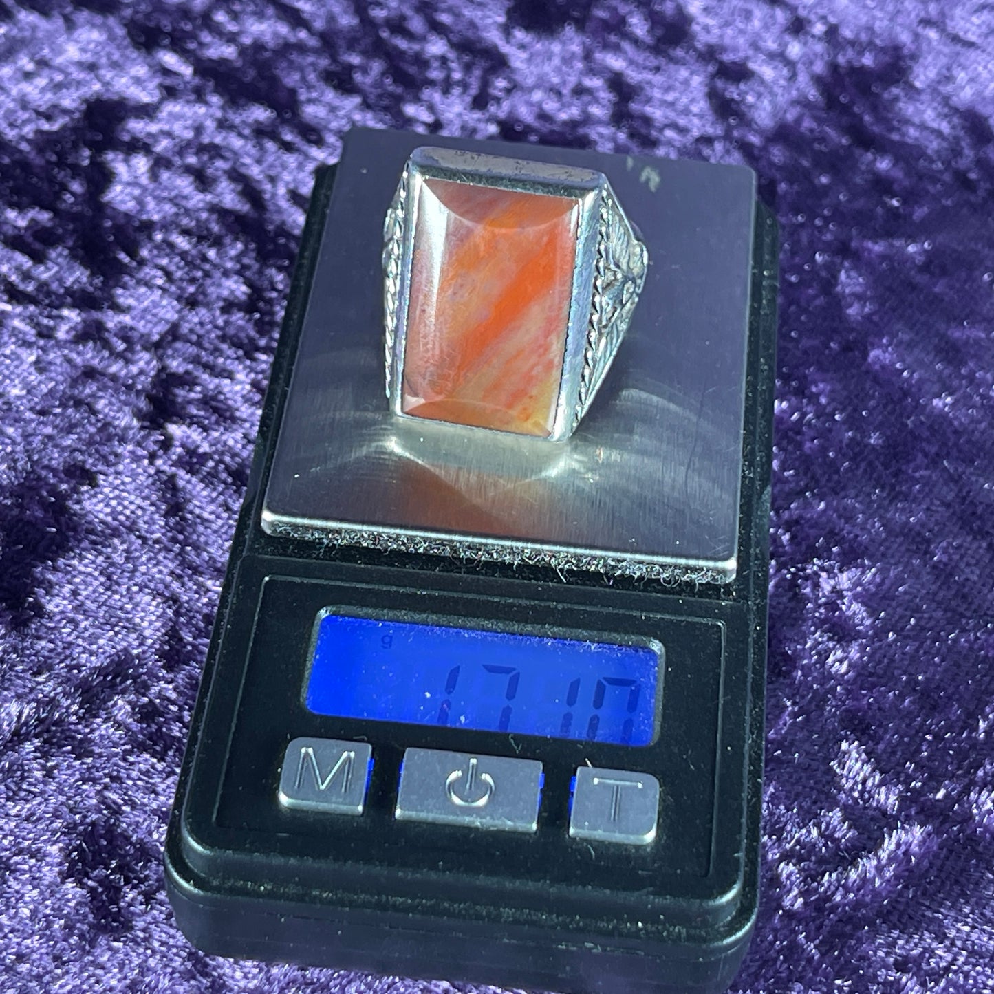 Vintage Native American Petrified Wood Thunderbird & Kachina Navajo 925 Silver Size S.5 / 9.5