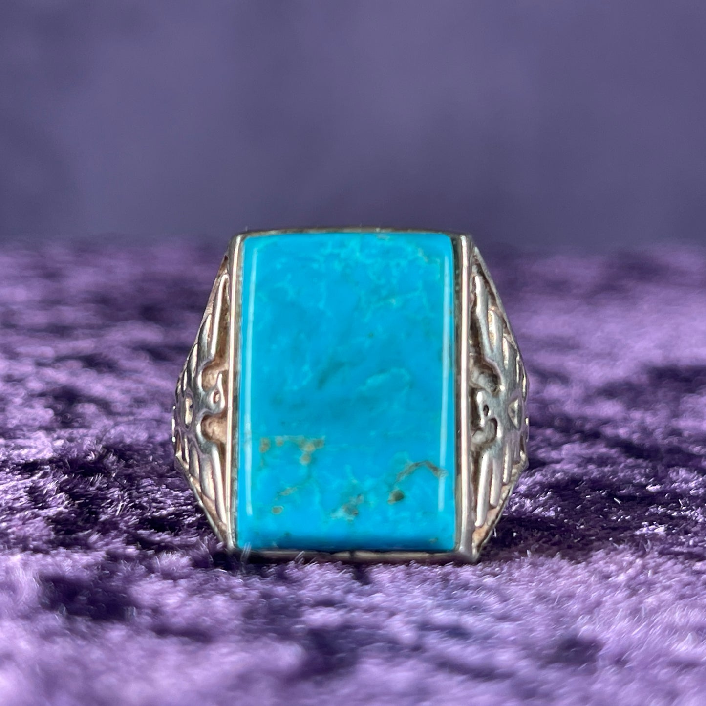 Vintage Native American Turquoise Thunderbird Navajo 925 Silver Size X / 10.5