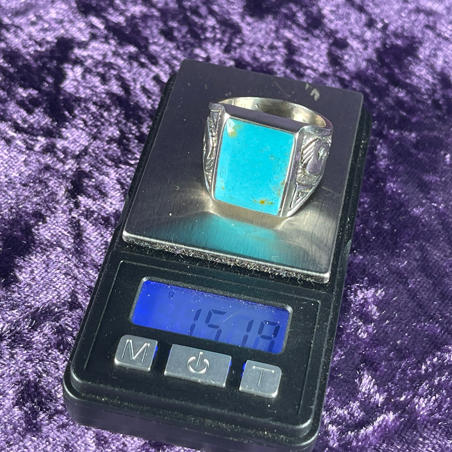 Vintage Native American Turquoise Navajo Inclusion Navajo 925 Silver Size W.5 / 11.25