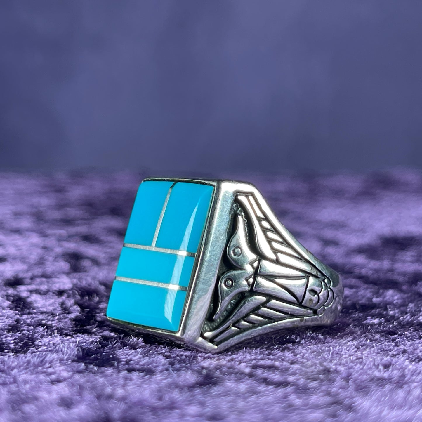 Native American Contemporary Navajo Multistone Turquoise Thunderbird 925 Silver Ring Size W / 11 