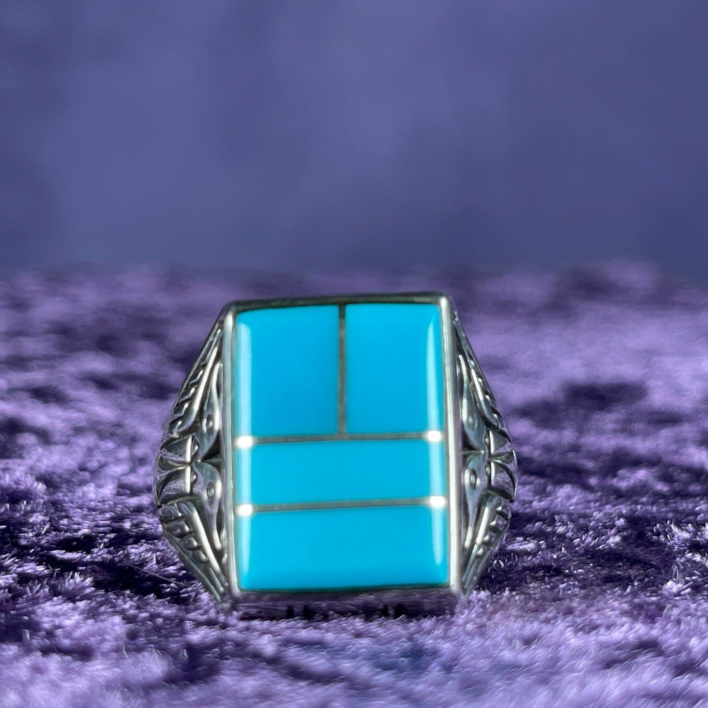 Native American Contemporary Navajo Multistone Turquoise Thunderbird 925 Silver Ring Size W / 11 