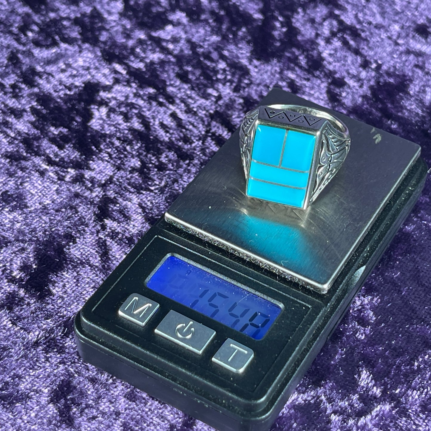 Native American Contemporary Navajo Multistone Turquoise Thunderbird 925 Silver Ring Size W / 11 