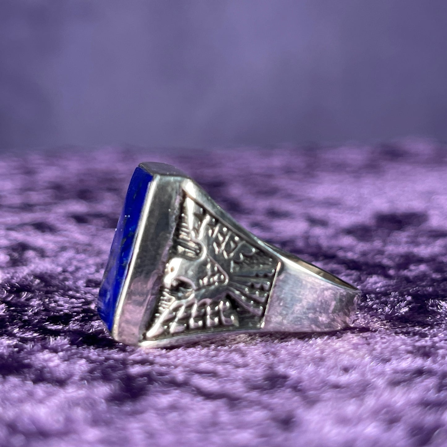 Native American Contemporary Navajo Lapis Lazuli Thunderbird 925 Silver Ring Size W.25 / 11.25