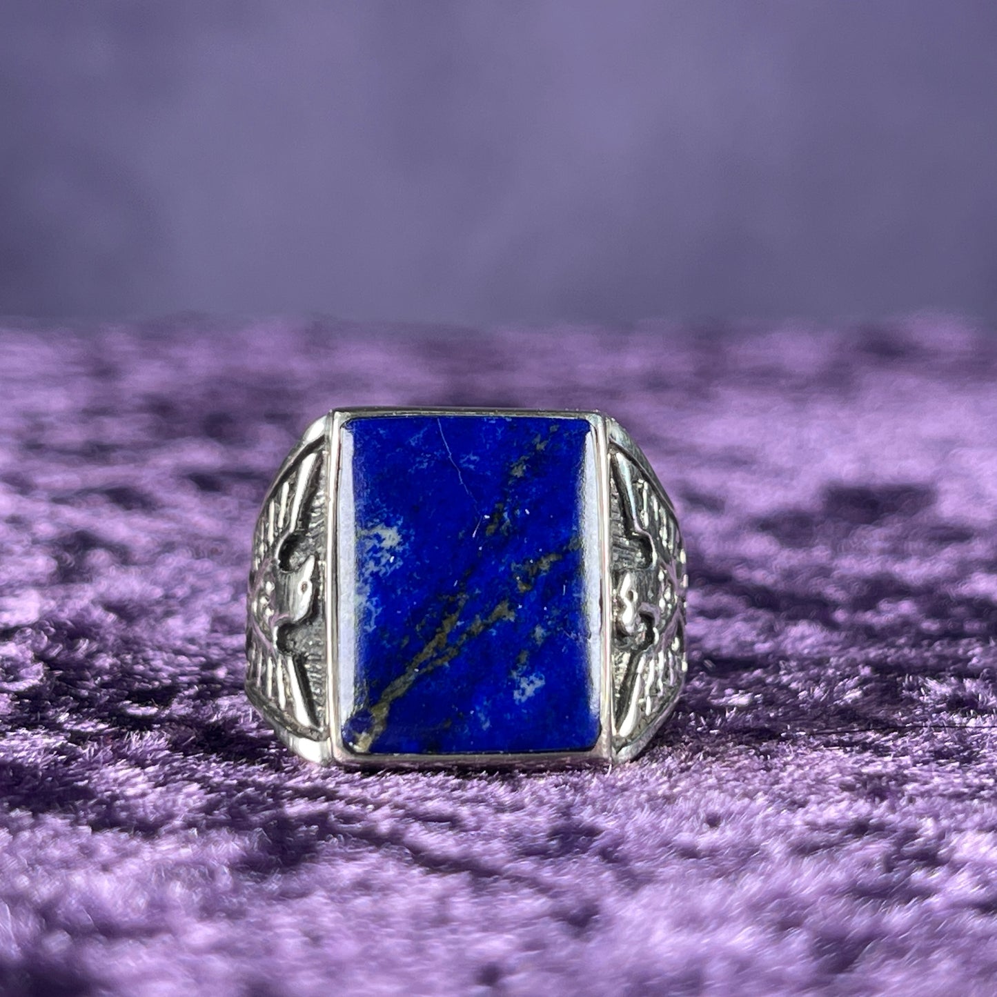 Native American Contemporary Navajo Lapis Lazuli Thunderbird 925 Silver Ring Size W.25 / 11.25