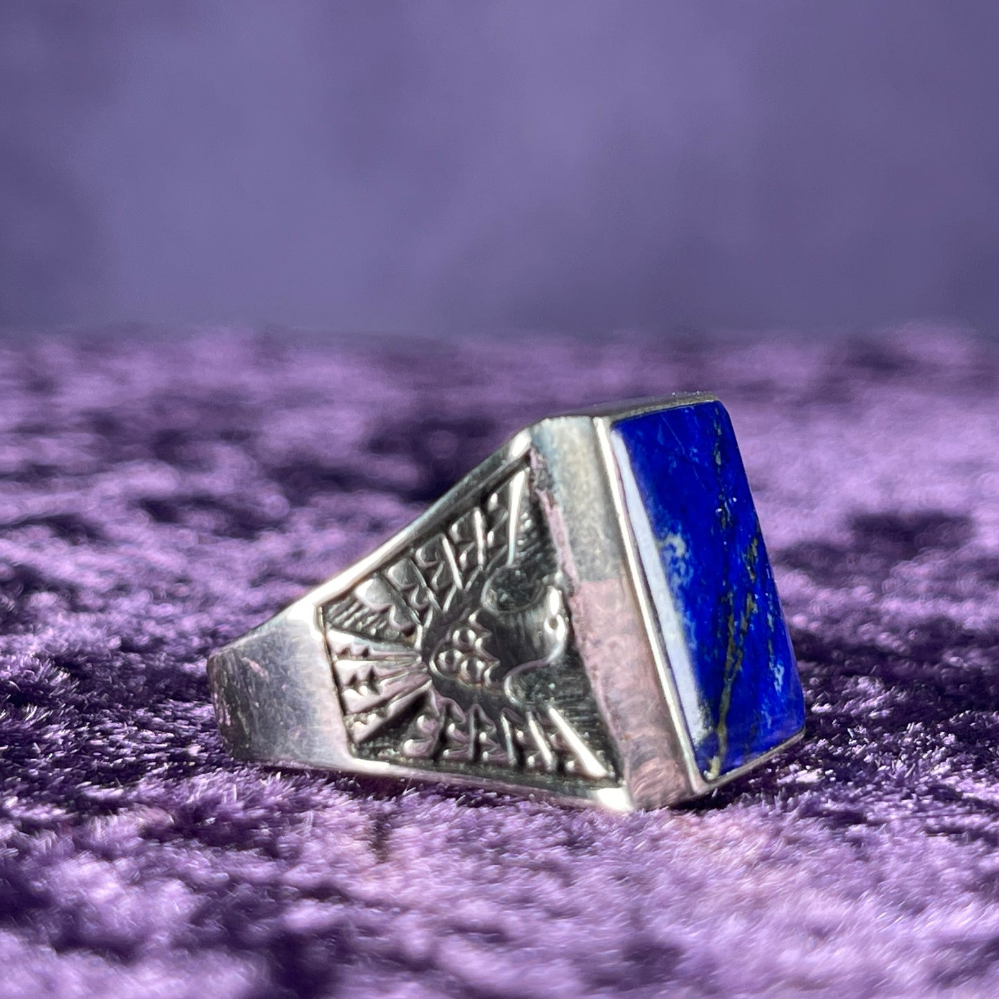Native American Contemporary Navajo Lapis Lazuli Thunderbird 925 Silver Ring Size W.25 / 11.25
