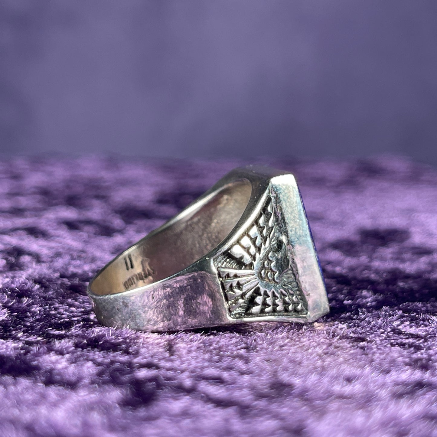 Native American Contemporary Navajo Lapis Lazuli Thunderbird 925 Silver Ring Size W.25 / 11.25