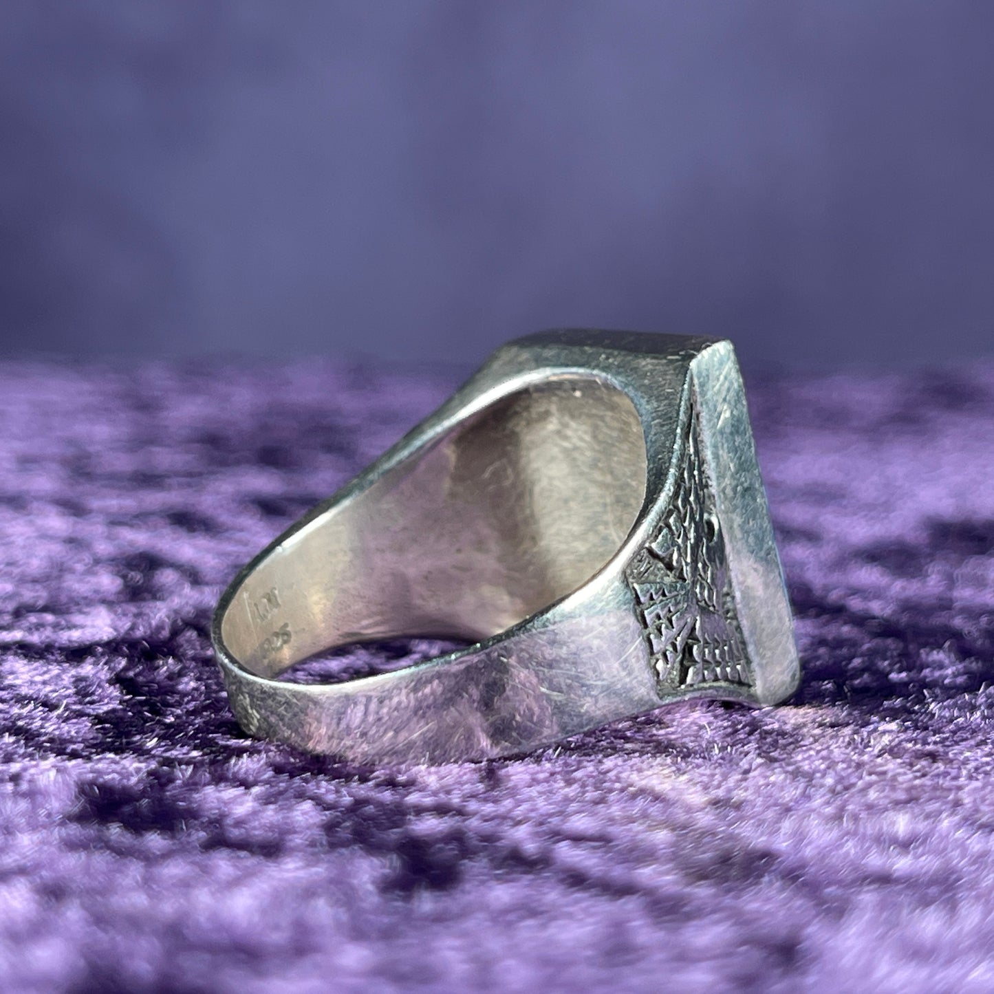 Native American Contemporary Navajo Cloudy Lapis Thunderbird 925 Silver Ring Size Z / 12.5 