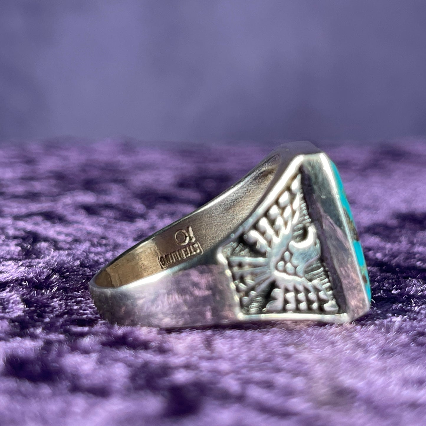Native American Contemporary Turquoise Thunderbird Navajo 925 Silver Ring Size Z + 1 / 13