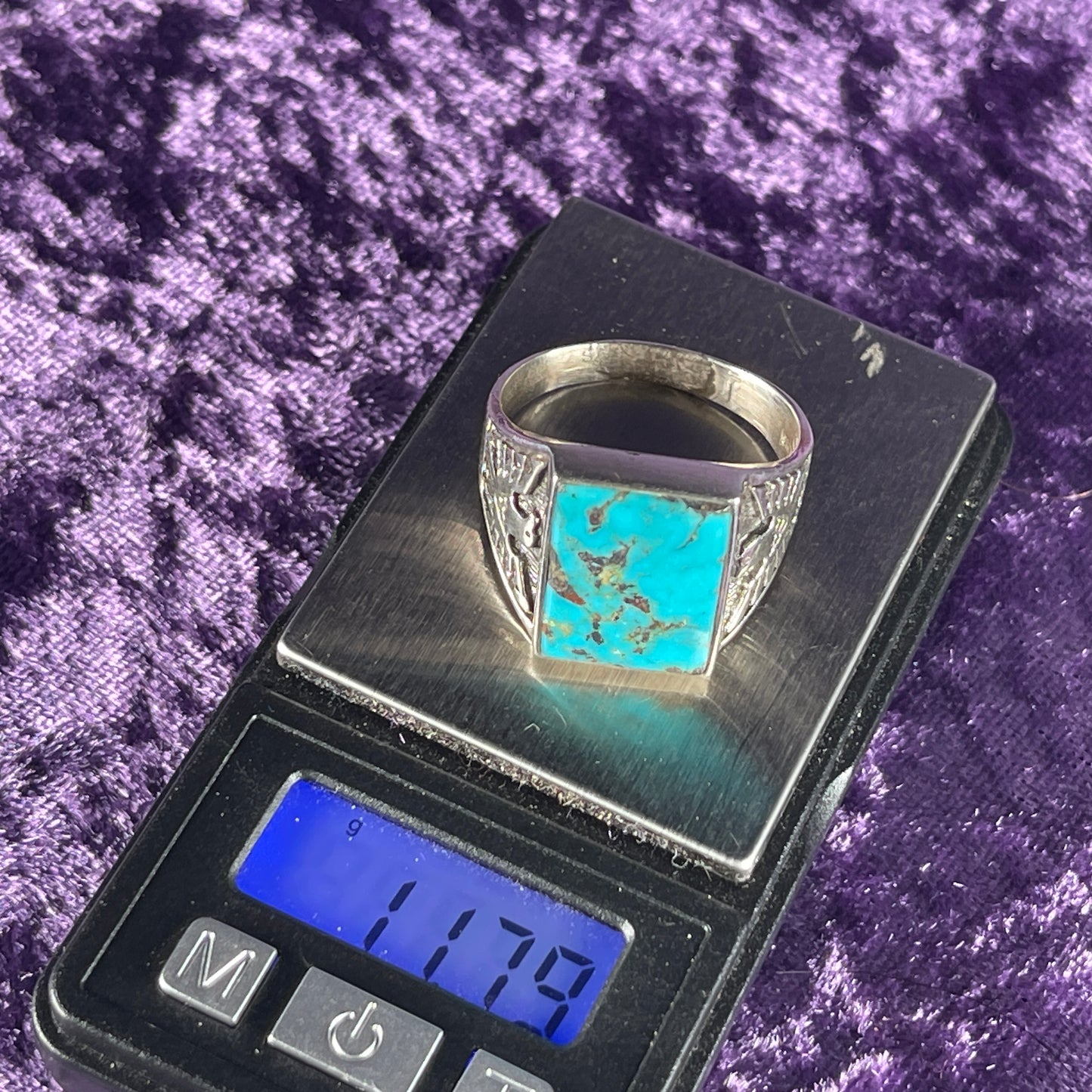 Native American Contemporary Turquoise Thunderbird Navajo 925 Silver Ring Size Z + 1 / 13