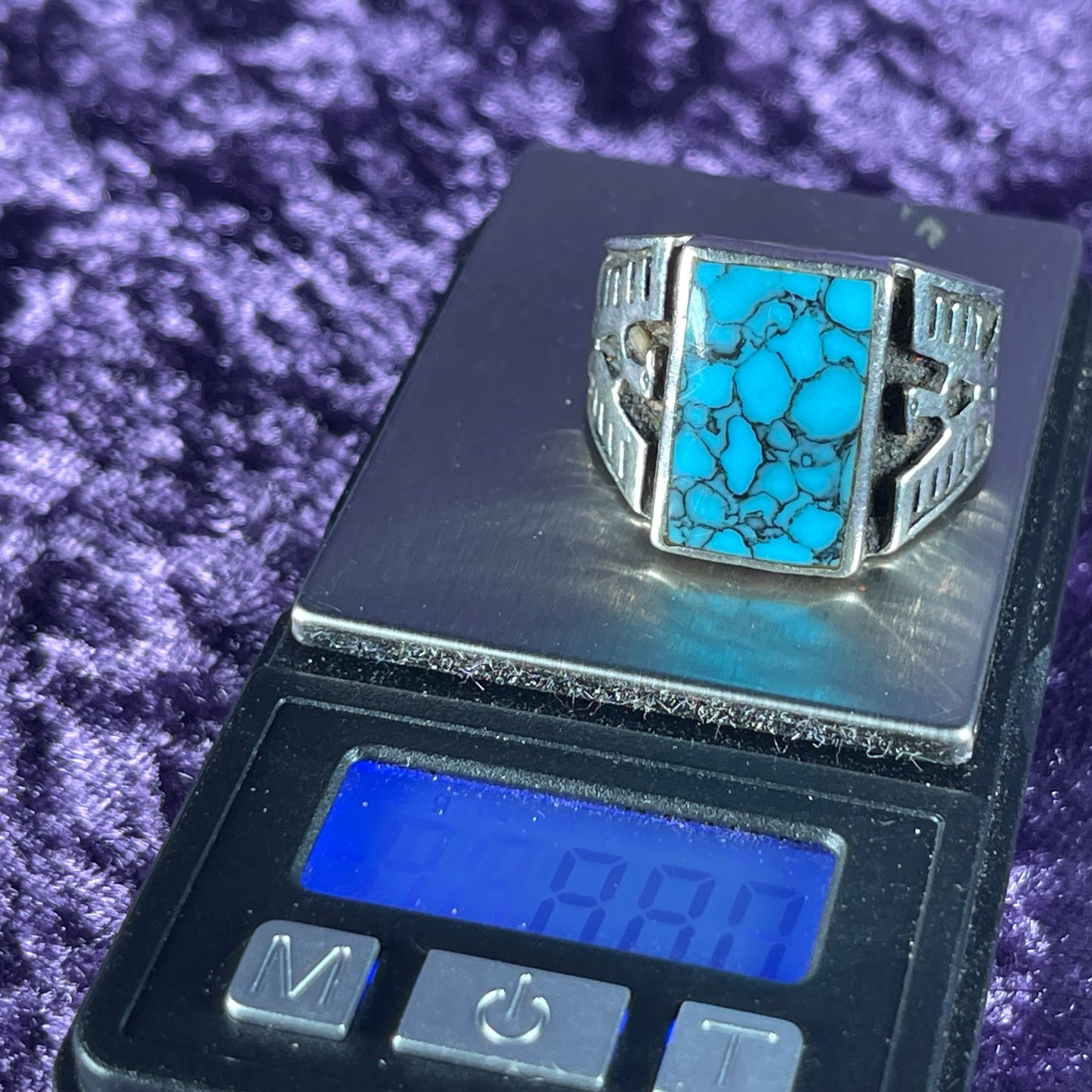 Vintage Native American Spiderweb Turquoise Thunderbird Kachina Navajo 925 Silver Ring Size Z / 12.5 