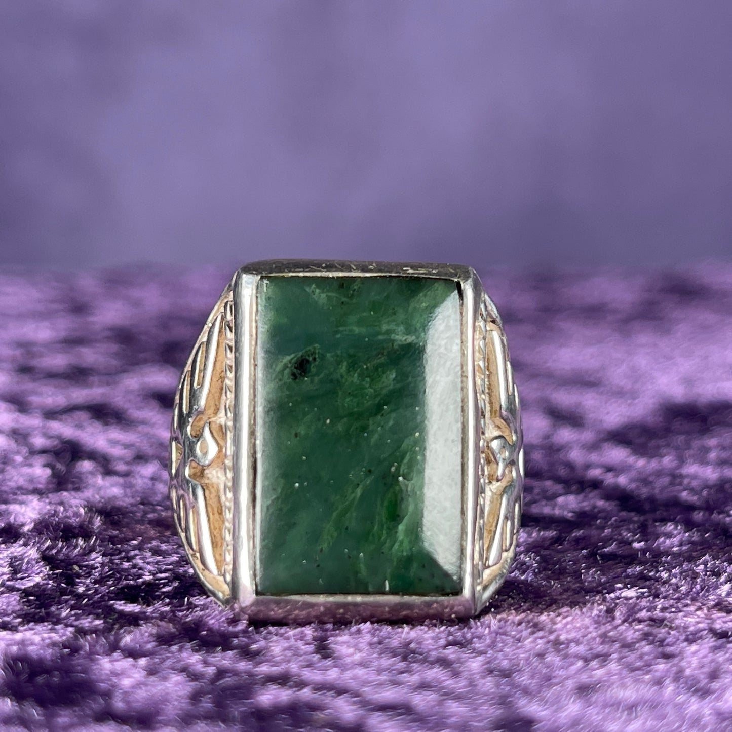 Vintage Native American Malachite Thunderbird & Kachina Navajo 925 Silver Ring Size Y / 12 