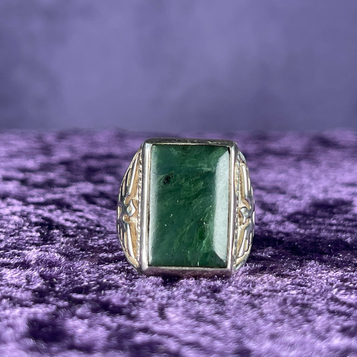Vintage Native American Malachite Thunderbird & Kachina Navajo 925 Silver Ring Size Y / 12 
