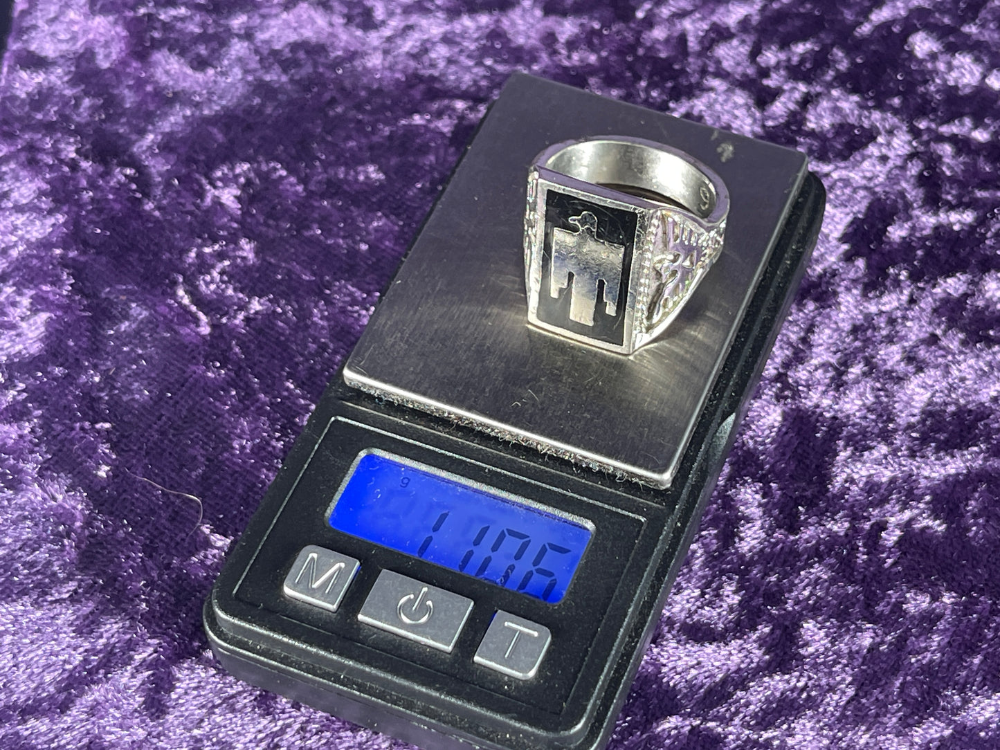 Vintage Native American Jet Thunderbird Navajo 925 Silver Ring Size S.5 / 9.5