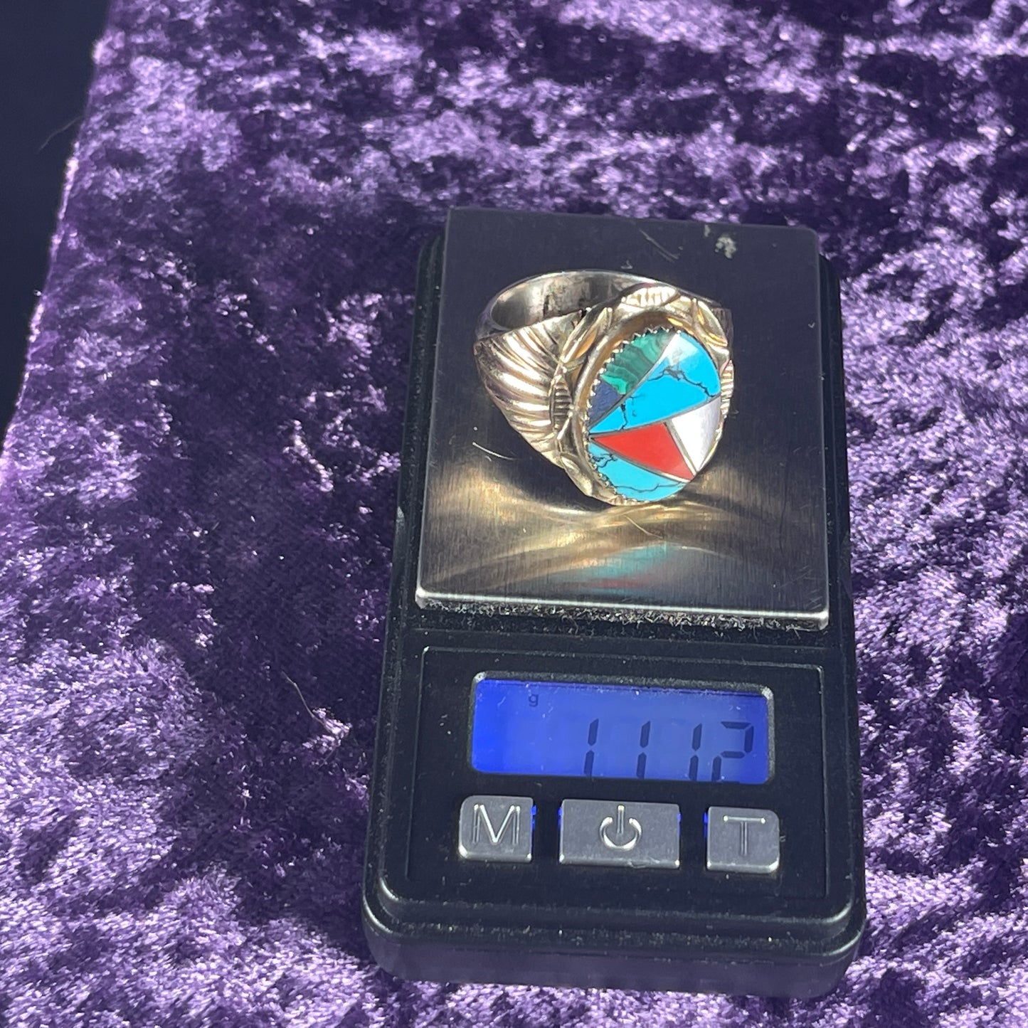 Native American Navajo Turquoise Coral Sterling Silver 925 Ring Size W 1/2 / 11.25
