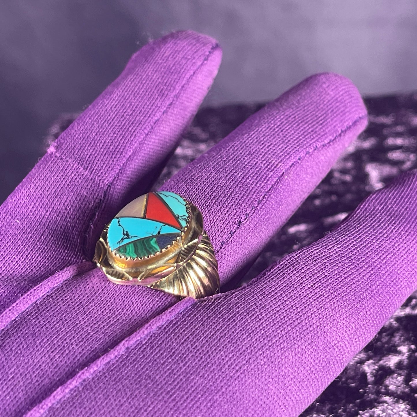 Native American Navajo Turquoise Coral Sterling Silver 925 Ring Size W 1/2 / 11.25