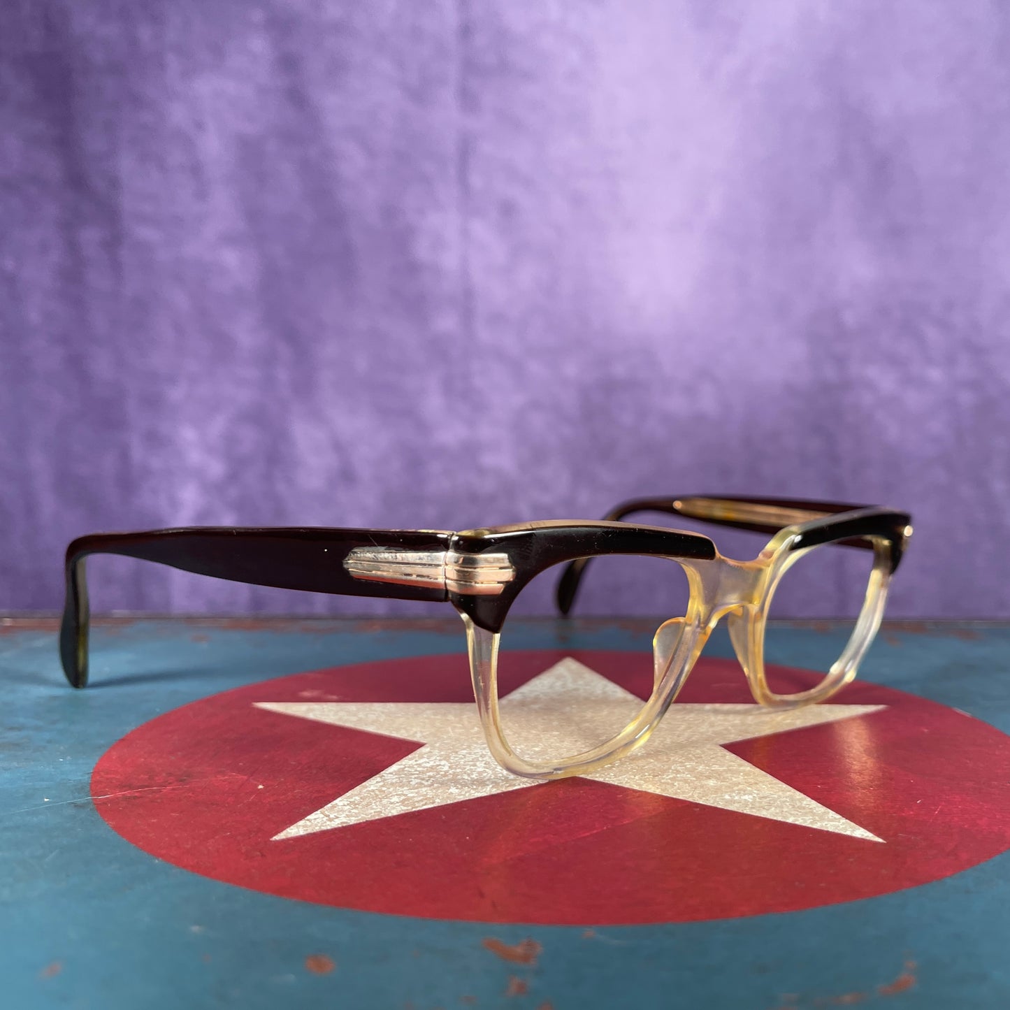 Vintage 1950s Gold Filled Faber Acetate Eyeglasses Frames 48-22 145 Made in UK Unisex