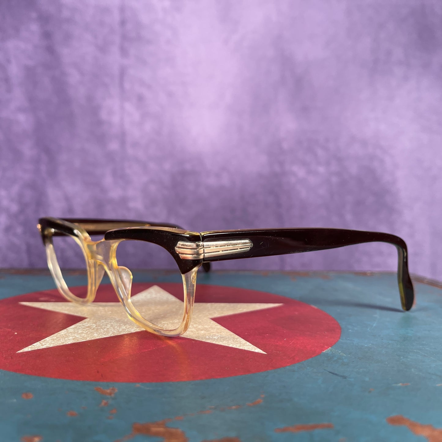 Vintage 1950s Gold Filled Faber Acetate Eyeglasses Frames 48-22 145 Made in UK Unisex