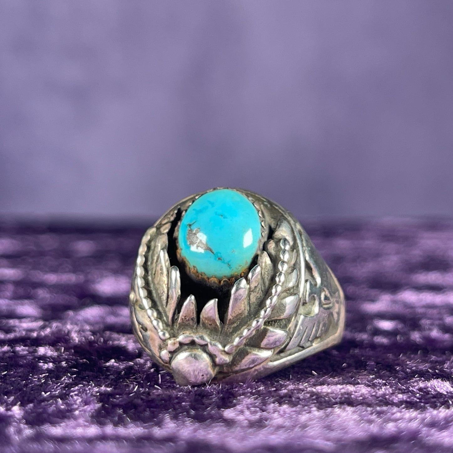 Vintage Navajo Thunderbird Eagle Turquoise Sterling Silver Ring Size Y / 12 