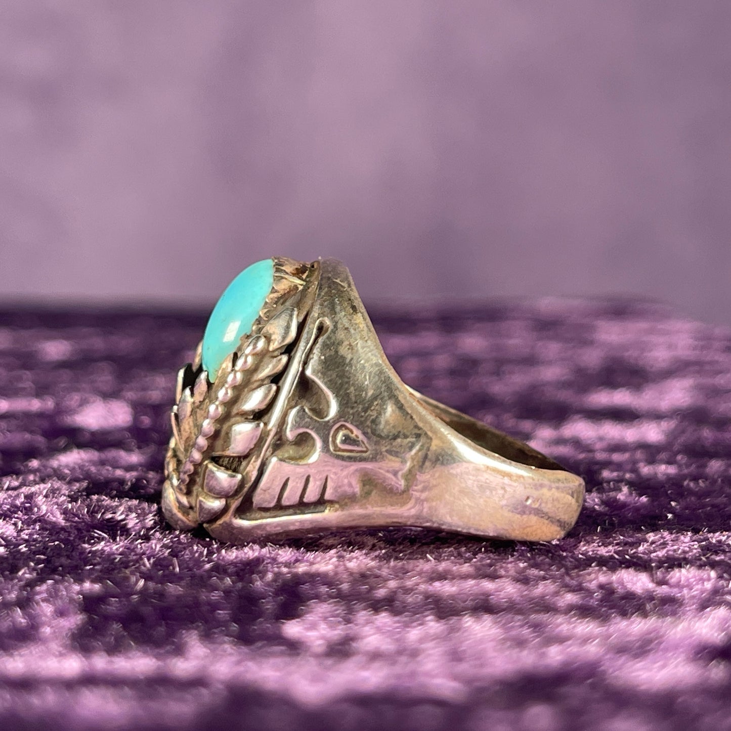 Vintage Navajo Thunderbird Eagle Turquoise Sterling Silver Ring Size Y / 12 