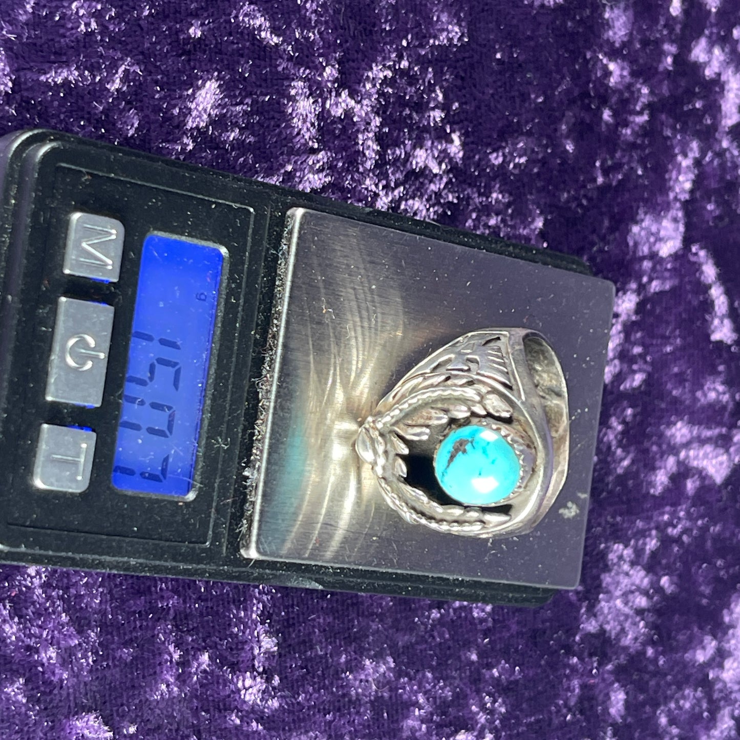 Vintage Navajo Thunderbird Eagle Turquoise Sterling Silver Ring Size Y / 12 