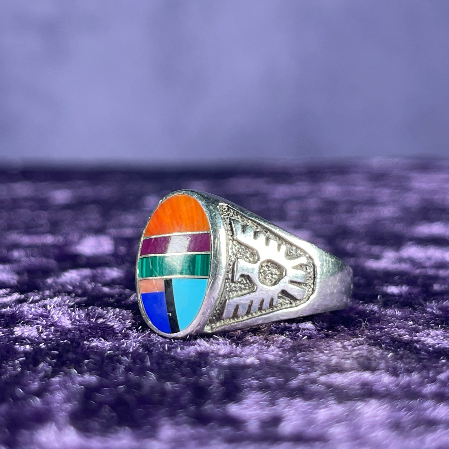 Vintage Navajo Thunderbird Multistone Sterling Silver Ring Size W / 11