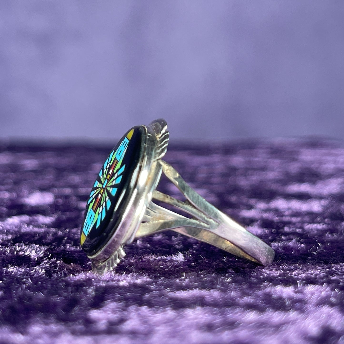 Vintage Cherokee Navajo Double Kachina Turquoise Sterling Silver 925 Ring Size X / 11.5