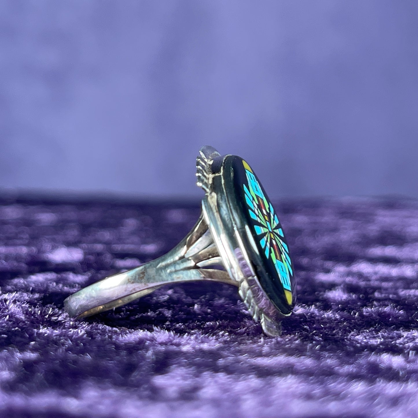 Vintage Cherokee Navajo Double Kachina Turquoise Sterling Silver 925 Ring Size X / 11.5