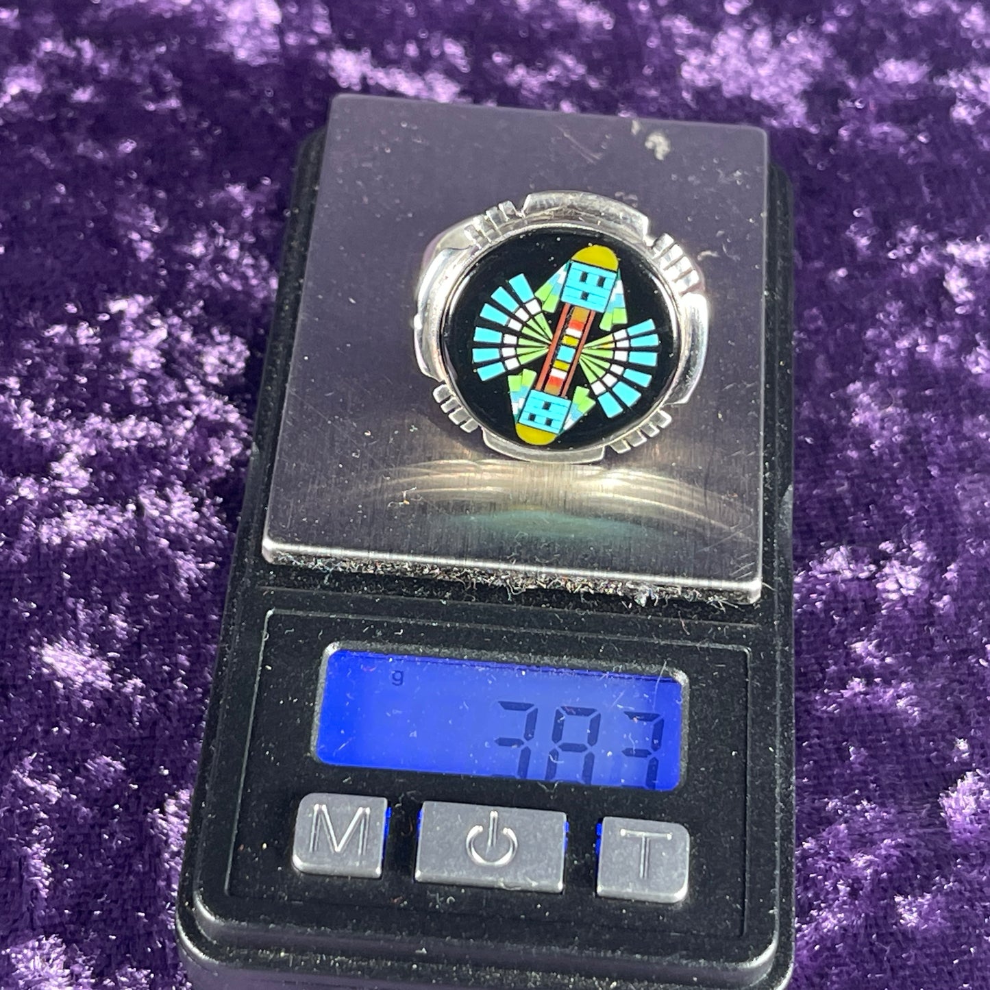 Vintage Cherokee Navajo Double Kachina Turquoise Sterling Silver 925 Ring Size X / 11.5