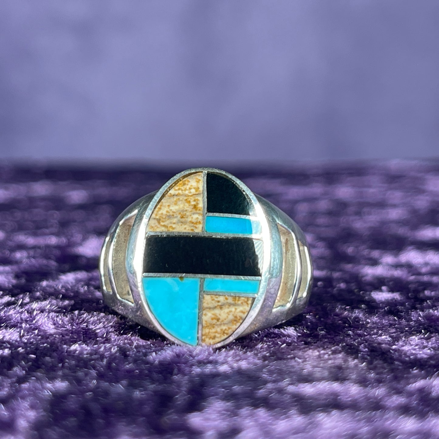 Native American Contemporary Mutistone Navajo 925 Silver Ring Size W / 11